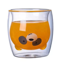Mug à café en verre borosilicate double paroi de haute qualité, 250 ml, résistant à la chaleur, écologique, avec un adorable motif d'ours de dessin animé