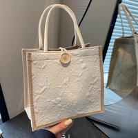Sac fourre-tout en lin pour femme, motif floral, fermeture auto-agrippante, collection Printemps 2025, grand sac à bandoulière tendance pour transporter des boîtes à lunch