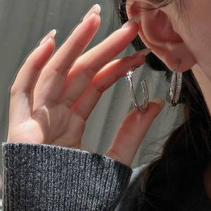 Pendientes de Plata de Ley S925 con Diseño de Rejilla de Diamantes, Estilo Retro Vintage Francés, Lujosos, Sencillos y Modernos - Product Image 3