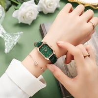 Jam Tangan Wanita Quartz Hijau Kecil Cantik Tren Douyin Kuaishou 2026, Tali Akrilik Ramah Lingkungan, Casing Persegi 10mm, Jarum Penunjuk