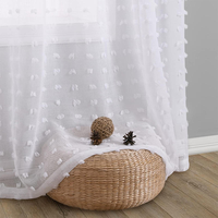Rideaux Translucides XinLan Style Français Blancs à Pois en Polyester, Occultation Totale, à Œillets, Longueur au Sol