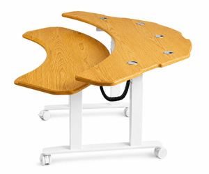 Curved Wood <b>Standing</b> Desk Workstation with Height <b>Adjustable</b> Feature for Dual <b>Monitor</b> Setup in Office and Home - Product Image 5