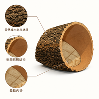 Lit pour chat en tronc d'arbre creux en chêne naturel, grande taille, coussin en peluche doux amovible, cachette rustique pour animaux de compagnie d'intérieur