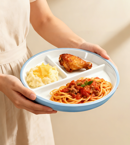 Assiettes en porcelaine blanche <span class=keywords><strong>pour</strong></span> enfants avec manchons en <span class=keywords><strong>silicone</strong></span>, micro-ondes, antidérapantes, divisées, avec ventouse <span class=keywords><strong>pour</strong></span> bébés et tout-petits - Product Image 6