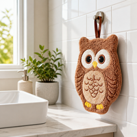 Serviette de toilette en peluche hibou marron en gros, serviette de toilette en peluche hibou marron personnalisée, serviette de toilette en peluche hibou marron douce et personnalisée