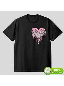 T-shirt da donna con stampa Cuore Gocciolante, in puro cotone, a maniche corte, girocollo casual, vestibilità comoda, lavabile in lavatrice, per tutte le stagioni - Product Image 3