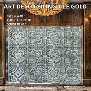 Industrial Style Waterproof Square <b>PVC</b> Ceiling <b>Tiles</b> Embossed Interior Wall Panels Decorative Wall <b>Tile</b> PLB18 Ancient Gold - Product Image 2