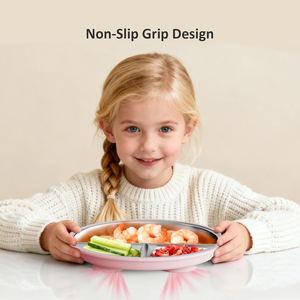 Nouvelle Assiette Bébé en Acier Inoxydable 2026, Grande Vente, avec Ventouse, Assiette pour Tout-Petits de 9 Pouces à Compartiments et Manches Amovibles en Silicone pour Enfants - Product Image 3