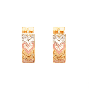 E4498 Orecchini a Cerchio con Cuore Multicolore in Oro Massiccio 18K, Classici da Donna per Uso Quotidiano - Product Image 1