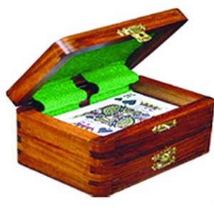 กล่องใส่การ์ดไม้เนื้อแข็งทำมือ Lowellcraft เป็นมิตรกับสิ่งแวดล้อม ดีไซน์ลายตารางหมากรุก ภายในบุผ้าสักหลาดสีเขียว ผิวขัดเงา รูปทรงสี่เหลี่ยมผืนผ้า - Product Image 1