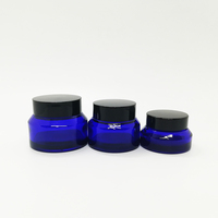 Usine ODM RUIPACK OEM, fabrication sur mesure, pot en verre vide pour crème cosmétique, couleur bleue, 15 ml, 30 ml, 50 ml, 100 ml, pot en verre à épaule inclinée avec couvercle à vis