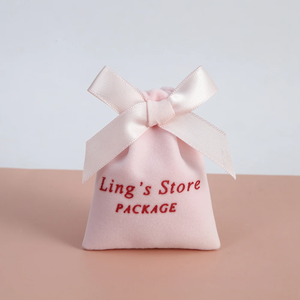 Bolsa de terciopelo rosa impresa de 12x15 cm para embalaje de joyería, linda bolsa de felpa con cordón y cinta de satén suave, bolsas de felpa. - Product Image 3
