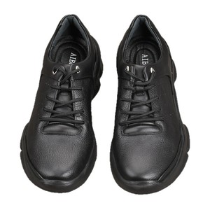Chaussures de marche pour hommes en cuir véritable, bout rond, lacets, semelle extérieure en caoutchouc rembourrée, couleur unie, chaussures décontractées confortables - Product Image 5