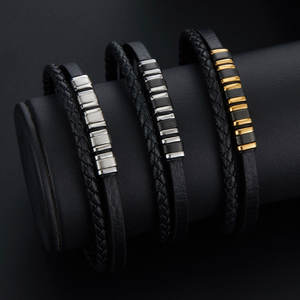 Bracelet pour homme personnalisé, sans ternissement, luxe, plaqué or 14k 18k, acier inoxydable 316l, bracelet en cuir tressé pour homme - Product Image 1