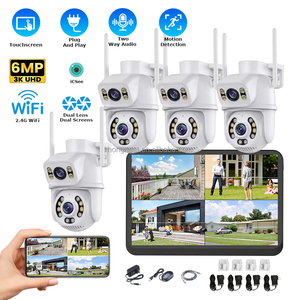 Hongnaer 6MP 4CH 2 Lente Interior Ao Ar Livre Casa LCD <span class=keywords><strong>NVR</strong></span> <span class=keywords><strong>IP</strong></span> Surveil CCTV Sistema De Câmera <span class=keywords><strong>WiFi</strong></span> Kit ICSee Sistema De Câmera De Segurança Sem Fio - Product Image 1