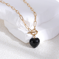 Collier pendentif en chaîne à maillons en acier inoxydable plaqué or/argent, avec pierre d'agate en forme de cœur, tendance, personnalisable OEM, unisexe, JUSTOP