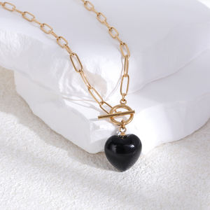 Collier Pendentif Cœur en Agate Tendance Plaqué Or/Argent en Acier Inoxydable Personnalisable OEM/ODM – Articles en Stock Unisexe - Product Image 6