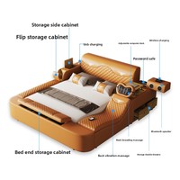 Lit Moderne Multifonctionnel en Cuir Microfibre avec Cadre en Bois, Design Minimaliste de Luxe Léger, Fonctionnalités Audio, Massage et Sécurité