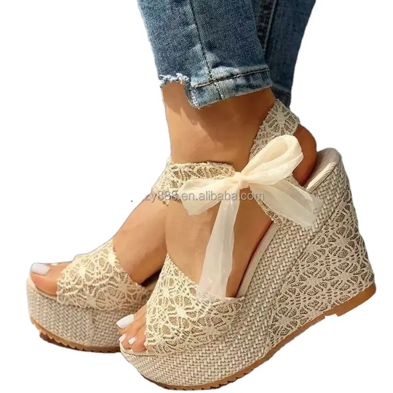 2021 INS Hot Lace Summer Women Sandals Leisure Wedges Heeled Women Shoes Party Platform High Heels Shoes Woman