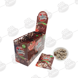 Snacks <span class=keywords><strong>de</strong></span> <span class=keywords><strong>grano</strong></span> inflado recubiertos <span class=keywords><strong>de</strong></span> <span class=keywords><strong>chocolate</strong></span> crujiente Halal, en forma <span class=keywords><strong>de</strong></span> anillo, con <span class=keywords><strong>chocolate</strong></span> rico, envasados en bolsa pequeña, al por mayor - Product Image 1