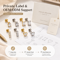 JiaXin ASTM F136 Titane de qualité implantable, Stud Labret à filetage interne, Bijou corporel en Zircon Cubique pour Cartilage, Tragus, Hélix, Conch