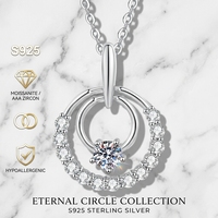 Collier élégant en argent sterling S925 plaqué platine avec moissanite pour femme, chaîne à maillons double cercle de luxe pour usage quotidien, vente en gros