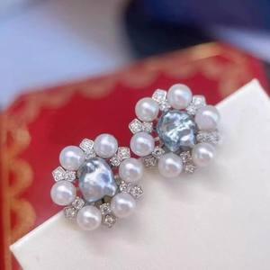 22550 DIY <b>Pearl</b> Accessories S925 <b>Silver</b> <b>Earrings</b> with 3-9mm Multiple Beads Hollow Support <b>Silver</b> Jewelry Diamond <b>Earrings</b> - Product Image 4