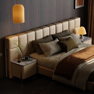 Set di Mobili Moderni per Camera da <span class=keywords><strong>Letto</strong></span> d'Albergo, <span class=keywords><strong>Letto</strong></span> <span class=keywords><strong>Matrimoniale</strong></span> in Vera Pelle con Struttura in Legno e Rivestimento in Pelle Morbida - Product Image 4