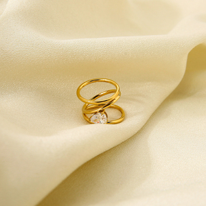 High End 18K Gold Plated Stainless Steel Geometric <strong>Profiled</strong> Curve Lines Zirconia <strong>Rings</strong> for Women Finger <strong>Ring</strong> Wholesale - Product Image 5