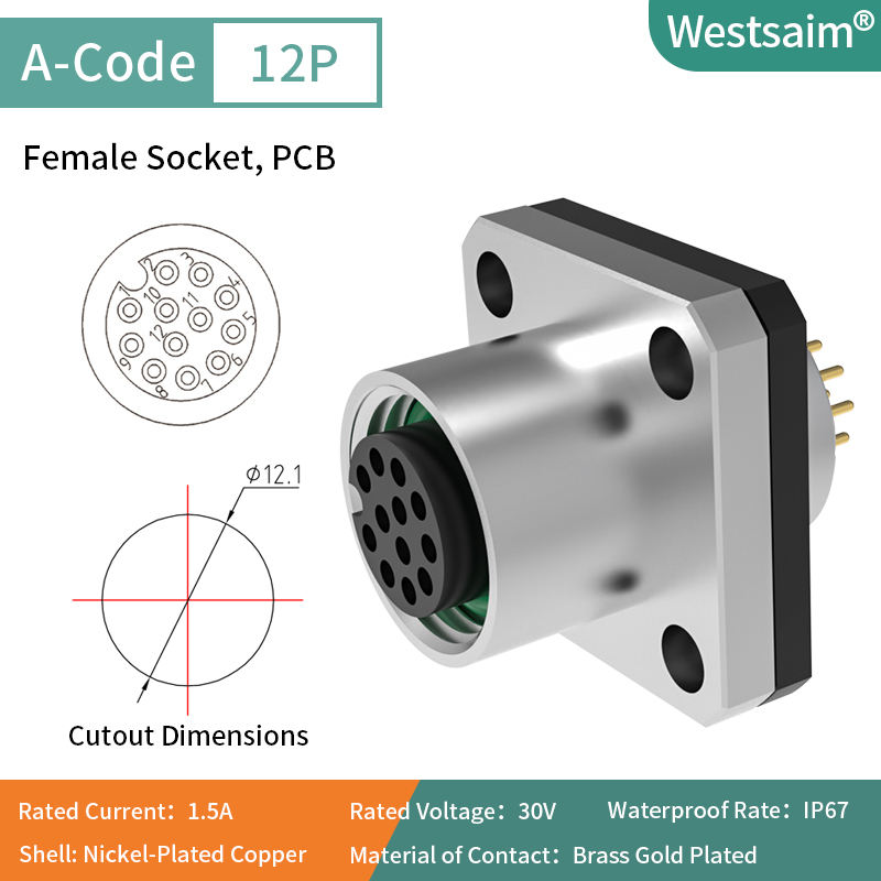 PCB M12-A-12P หญิง