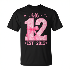 Hello Twelve Est 2013 Camiseta Coquette Bow para niña de 12 cumpleaños - Product Image 2
