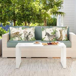 غطاء وسادة بتصميم حيوانات استوائية، طباعة الفيل والزرافة والفهد والحمار الوحشي، غطاء وسادة زخرفي للأريكة والسرير في الهواء الطلق - Product Image 3
