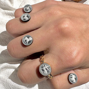 Heizun Usine Personnalisé Dainty 925 Sterling argent Vintage Fine <span class=keywords><strong>Camée</strong></span> Bijoux 18K Plaqué Or Signe Du Zodiaque Anneaux Ouverts pour Hommes - Product Image 3