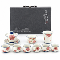 Service à thé Gongfu 9 pièces en porcelaine blanche minérale ivoire, peint à la main motif Hortensia, écologique, durable, avec Gaiwan et tasse de partage, qualité alimentaire