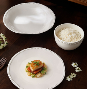 Bulk Custom Beaded Rim White Ceramic Dinnerware Set, Pearl Edge Plates & Rice Bowls for Wedding Banquet & Hotel Restaurant - Product Image 2