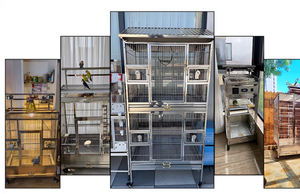 <span class=keywords><strong>Cage</strong></span> à oiseaux en acier inoxydable, style carré en métal de luxe pour perroquets, design extérieur respirant, mangeoire à tige, motif solide, boîte - Product Image 5