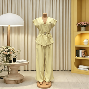 <span class=keywords><strong>Conjunto</strong></span> de Pantalones sin Mangas de Color Sólido con Botones y Cintura Alta de Satén, <span class=keywords><strong>Conjunto</strong></span> <span class=keywords><strong>Formal</strong></span> de Oficina para <span class=keywords><strong>Mujer</strong></span> a la Moda, Precio Bajo al por Mayor - Product Image 4