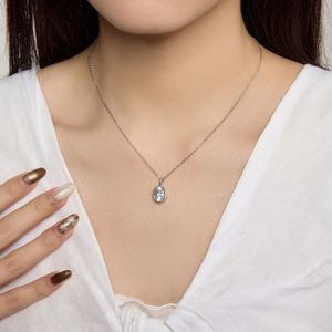 Dylam Dazzling 3ct Oval Shape 5A Cubic Zirconia Solitaire Pendant Necklace with Rhodium 18K Gold Plated S925 Silver Link Chain - Product Image 6