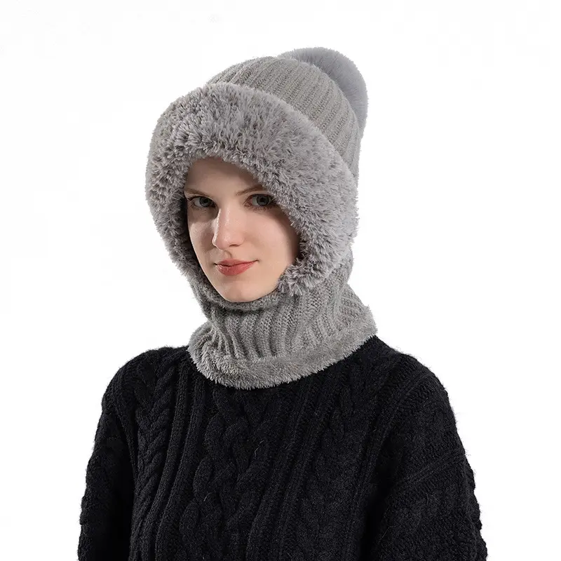 Designer Logo Cross-Border Knit Hat Scarf Mask Integrated Winter Cycling Windproof Woolen Hat with Velvet Dot Pattern Women