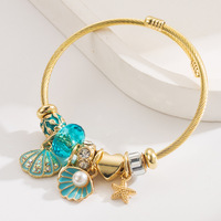 Bracelet YANYE style panier avec perles, cristaux et strass pour femme, ajustable, avec breloques cœur et coquillage, tendance