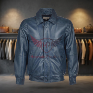 Elegante Chaqueta de Cuero Ferdinand Azul Marino Premium para Hombre, Prenda Exterior de Invierno Transpirable, Elegancia Atemporal, Calidad Superior - Product Image 3