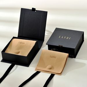 Customized Suede Microfiber Jewelry Buckle Bag One Stop Service <b>Black</b> Magnetic Jewelry <b>Box</b> - Product Image 2