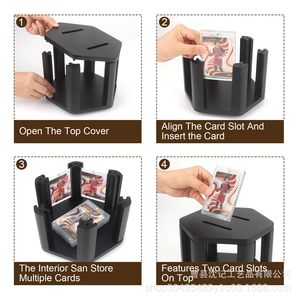 Card Organizer Box 360 Degree Rotating <b>Display</b> For Sports Cards Desktop Storage <b>Case</b> Black Color - Product Image 3