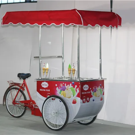 2024 brand new street mobile ice cream bike cart customized freezer gelato ice cream vendor bike cart for sale
