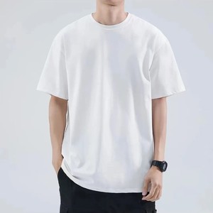Custom <strong>White</strong> 260G Men's Short Sleeve T-<strong>Shirt</strong> Rib Crewneck Heavyweight Solid Blank Silk Screen Printing Oversized 100% Cotton - Product Image 2