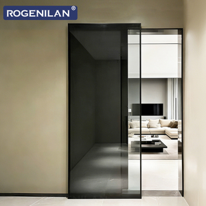 ROGENILAN Portes coulissantes intérieures ultra-étroites en aluminium sans rail, vitrées, à économie d'énergie, avec verre trempé, <span class=keywords><strong>porte</strong></span> fantôme - Product Image 1