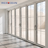 Portes pliantes RICHOCEAN sur mesure en aluminium français pré-encadrées, résistantes aux intempéries, avec double vitrage de sécurité pour patio