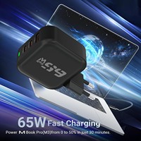 Chargeur mural multi-ports USB-C 65W QC3.0 PD3.0 pour smartphone, ordinateur portable, chargeur USB rapide universel