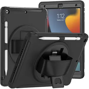 Sağlam TPU ve plastik combo hibrid telefon kılıfı ile 360 döndür standı iPad 10.2 inç için 9th nesil