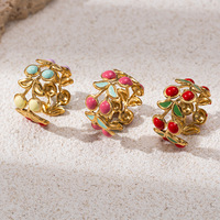 Bowei Dames vergulde glazen ring in Europese en Amerikaanse stijl, frisse stijl, kersen-vormig, kleurrijk, met druppel-olie-effect, Yiwu model
